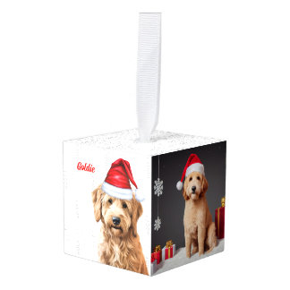 Adorno Cúbico Goldendoodle Dog Nombre Dos Navidades de fotografí