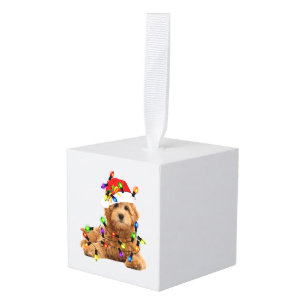 Adorno Cúbico Goldendoodle Santa Dog