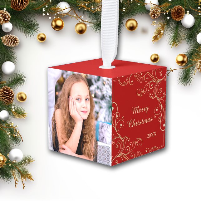 Adorno Cúbico Goldl Swirl sobre la plantilla de fotos rojas (Subido por el creador)