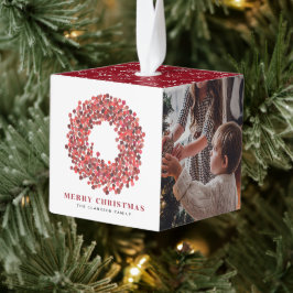 Adorno Cúbico Gouache Red Winterberry Wreath Photo Navidades