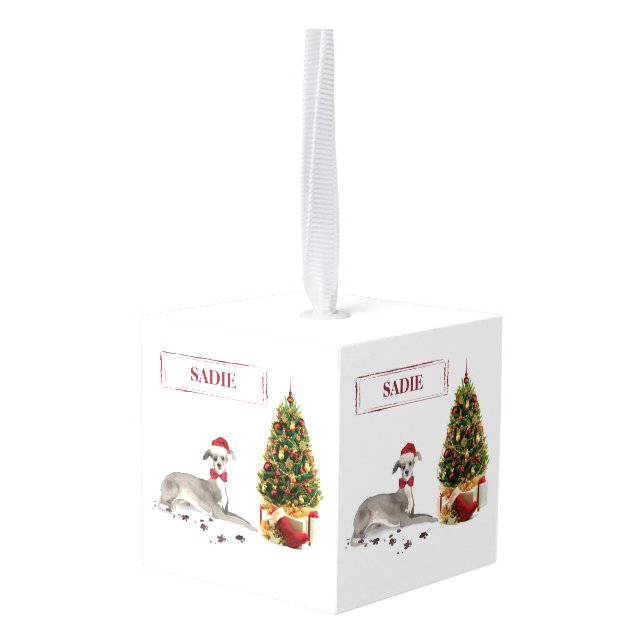 Adorno Cúbico Graciosos Navidades italianos de Greyhound con árb (Reverso en perspectiva)