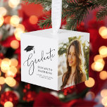 Adorno Cúbico Graduación Elegante Script 4 Photo Keepsake<br><div class="desc">Regalo de graduación para honores y familias con 4 fotos y "Graduado" en un guión elegante. Añada el nombre del graduado,  el año de clase y la escuela o universidad en una simple tipografía moderna.</div>
