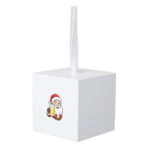 Adorno Cúbico Gráfico de Navidad de Papá Noel bebiendo cerveza