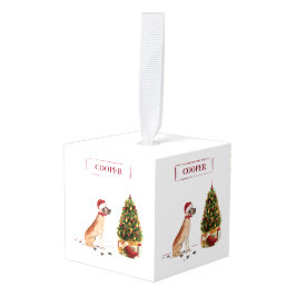 Adorno Cúbico Gran Dane graciosos Navidades perro con árbol