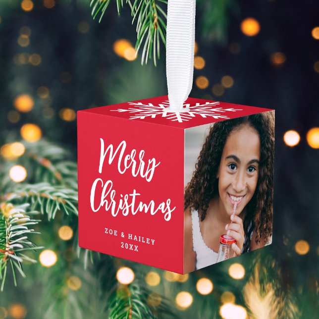 Adorno Cúbico Guión moderno Dos Navidades de copas de nieve roja (Subido por el creador)