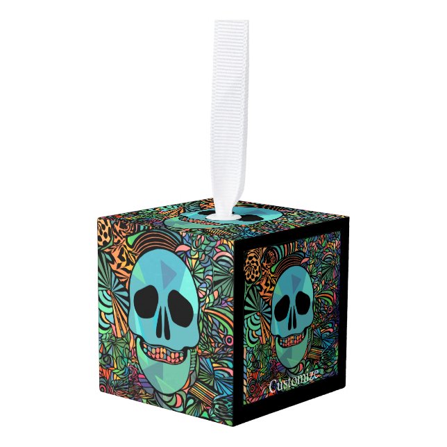 Adorno Cúbico Halloween Hippie Skull Thunder_Cove Air Freshener (Anverso en perspectiva)