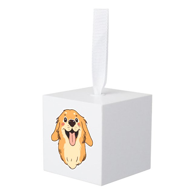 Adorno Cúbico Happy Golden Retriever Dog Lover Puppy Retro (Anverso en perspectiva)