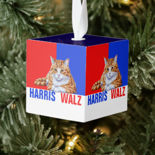 Adorno Cúbico Harris Walz 2024 Obviamente Cat Red Blue
