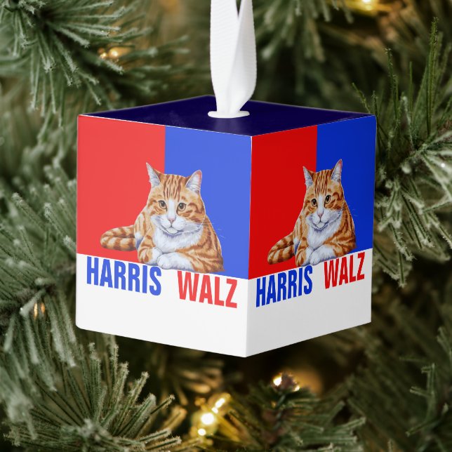 Adorno Cúbico Harris Walz 2024 Obviamente Cat Red Blue (Árbol)