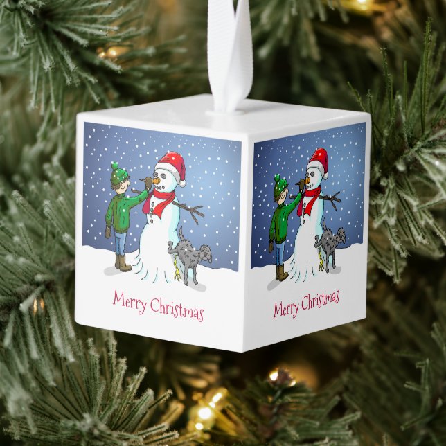 Adorno Cúbico Haz un muñeco de nieve mientras cae la nieve (Árbol)