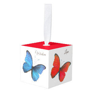 Adorno Cúbico Hermosas mariposas y caligrafía de colores
