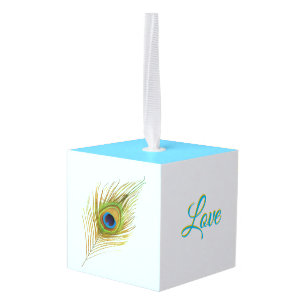 Adorno Cúbico Hermosas plumas de pavo real