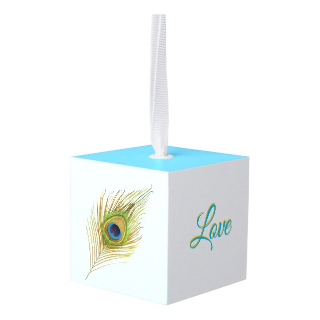 Adorno Cúbico Hermosas plumas de pavo real (Reverso en perspectiva)