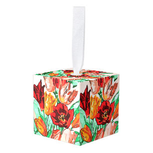 Adorno Cúbico Hermoso Bouquet Floral Tulipanes Arte Contorno Neg