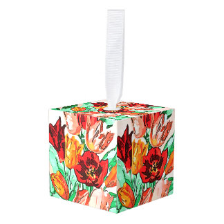 Adorno Cúbico Hermoso Bouquet Floral Tulipanes Arte Contorno Neg