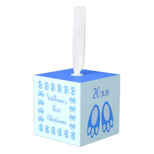 Adorno Cúbico Hermosos Pies de Conejito Niño Azul Navidad Primer