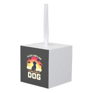 Adorno Cúbico Hombre Simple Que Ama Silueta De Perro Atardecer P