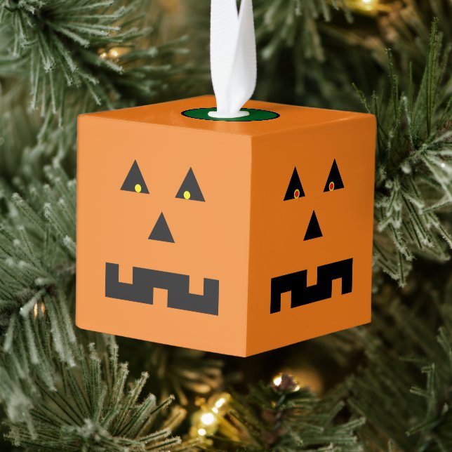 Adorno Cúbico Jack O'Lantern Wooden Cube Halloween Ornament (Árbol)