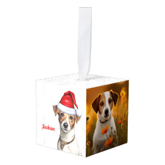 Adorno Cúbico Jack Russell Dog Two Photo Navidad Holiday