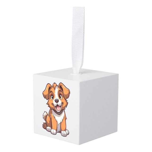 Adorno Cúbico Kawaii Australian Shepherd Puppy (Anverso en perspectiva)