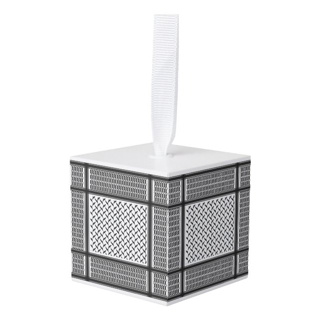 Adorno Cúbico Kuffiya jordano palestino blanco y negro (Anverso en perspectiva)