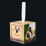 Adorno Cúbico La cacería terminó con la foto de un Personalizado<br><div class="desc">Hunt está sobre el cubo de la foto del regalo Boda. Personalizar con nombres,  fecha y fotos. La caza coincidente es sobre la colección de bodas. Diseño dibujado por ©Tina Hesskew de Fishing Hunting Life.</div>