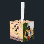 Adorno Cúbico La cacería terminó con la foto de un Personalizado<br><div class="desc">Hunt está sobre el cubo de la foto del regalo Boda. Personalizar con nombres,  fecha y fotos. La caza coincidente es sobre la colección de bodas. Diseño dibujado por ©Tina Hesskew de Fishing Hunting Life.</div>