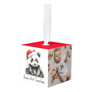 Adorno Cúbico La primera Navidad del oso de bambú, personalizado