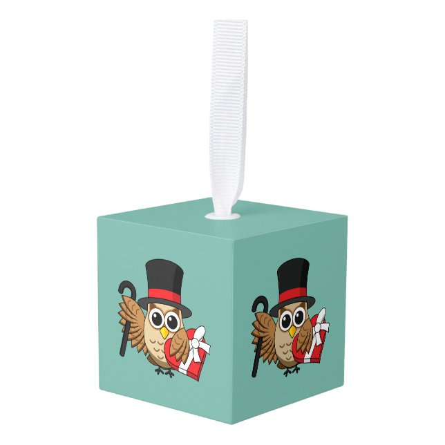 Adorno Cúbico Lechuza sofisticada con caja de chocolate para el  (Anverso en perspectiva)