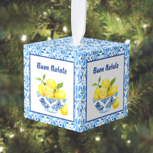 Adorno Cúbico Lemon Mediterranean Buon Natale Azulejo Blue Toile
