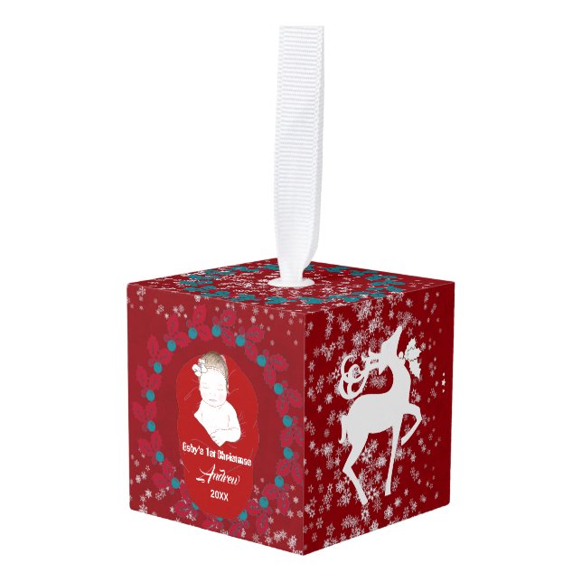 Adorno Cúbico Los primeros Navidades de los renos nórdicos escan (Anverso en perspectiva)