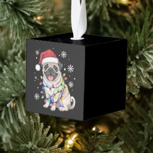 Adorno Cúbico Luces de Navidad de Pug de Santa Amante del Perro