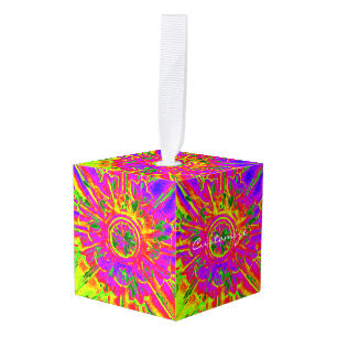 Adorno Cúbico mandala morada amarilla Thunder_Cove