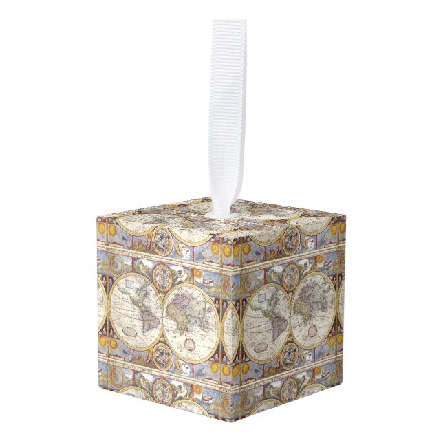 Adorno Cúbico Mapa de cosecha de viajeros del mundo (Anverso en perspectiva)