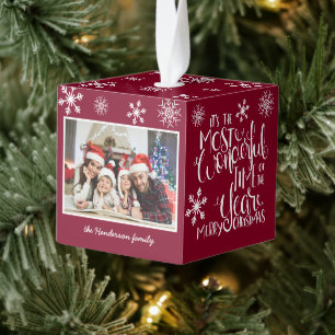 Adorno Cúbico Maravilloso Momento del Año Foto Borgoña Copo de N