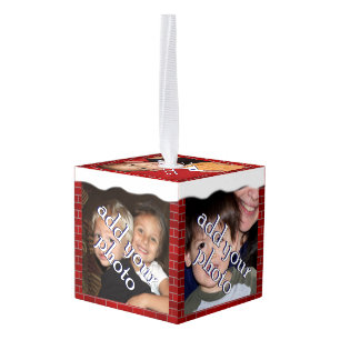 Adorno Cúbico Marco fotográfico de ladrillo y nieve para navidad