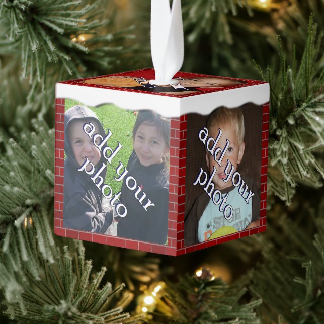 Adorno Cúbico Marco fotográfico de ladrillo y nieve para navidad (Árbol)