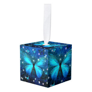 Adorno Cúbico Mariposa azul elegante