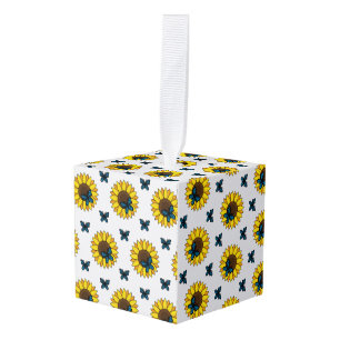 Adorno Cúbico Mariposa azul y girasol
