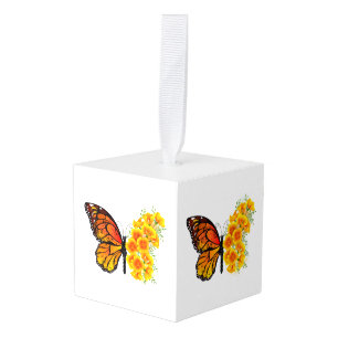 Adorno Cúbico Mariposa de flores con amapola amarilla de Califor
