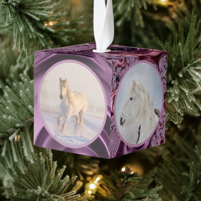 Adorno Cúbico Mascota de equino blanco de invierno de nieve natu (Árbol)