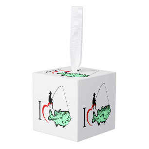 Adorno Cúbico Me encanta ir a pescar con el corazón rojo