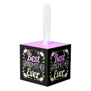 Adorno Cúbico Mejor Abuela de la Historia - Floral rosa