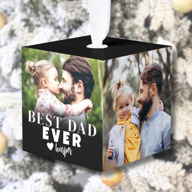 Adorno Cúbico Mejor foto personalizada de papá (Best Dad Personalized Photo Cube Ornament )