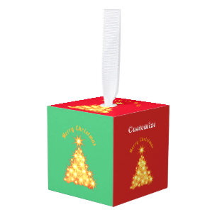 Adorno Cúbico Merry Christmas Golden Tree Thunder_Cove
