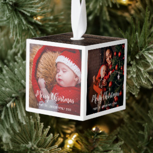 Adorno Cúbico Merry Christmas marco blanco manuscrito moderno