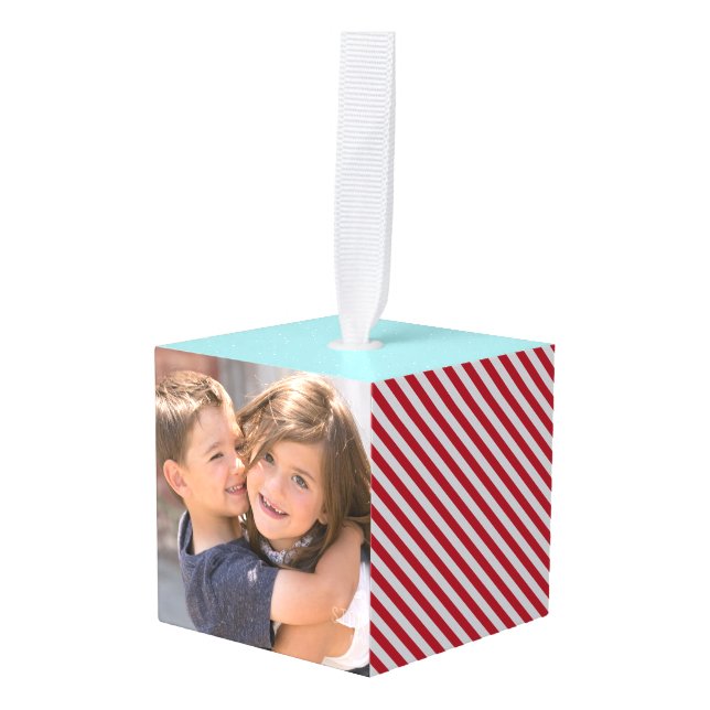 Adorno Cúbico Merry Christmas Village Personalized Photo (Anverso en perspectiva)