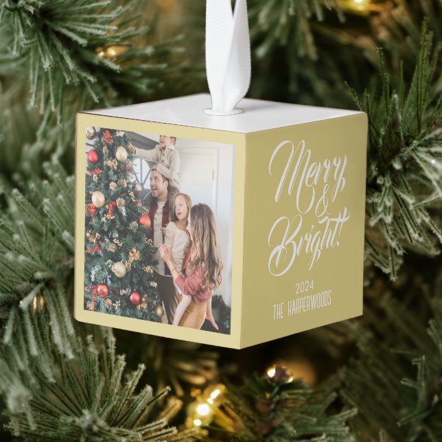 Adorno Cúbico Merry y Bright | Elegantes Navidades 3 Fotografía  (Árbol)