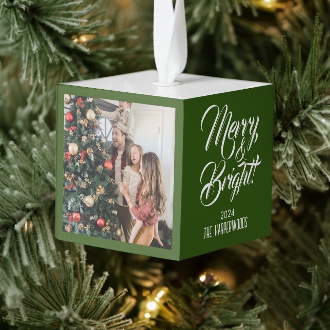 Adorno Cúbico Merry y Bright | Elegantes Navidades 3 Fotografía  (Árbol)
