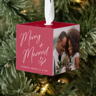 Adorno Cúbico Merry Y Married Newlywes 3 Foto Red